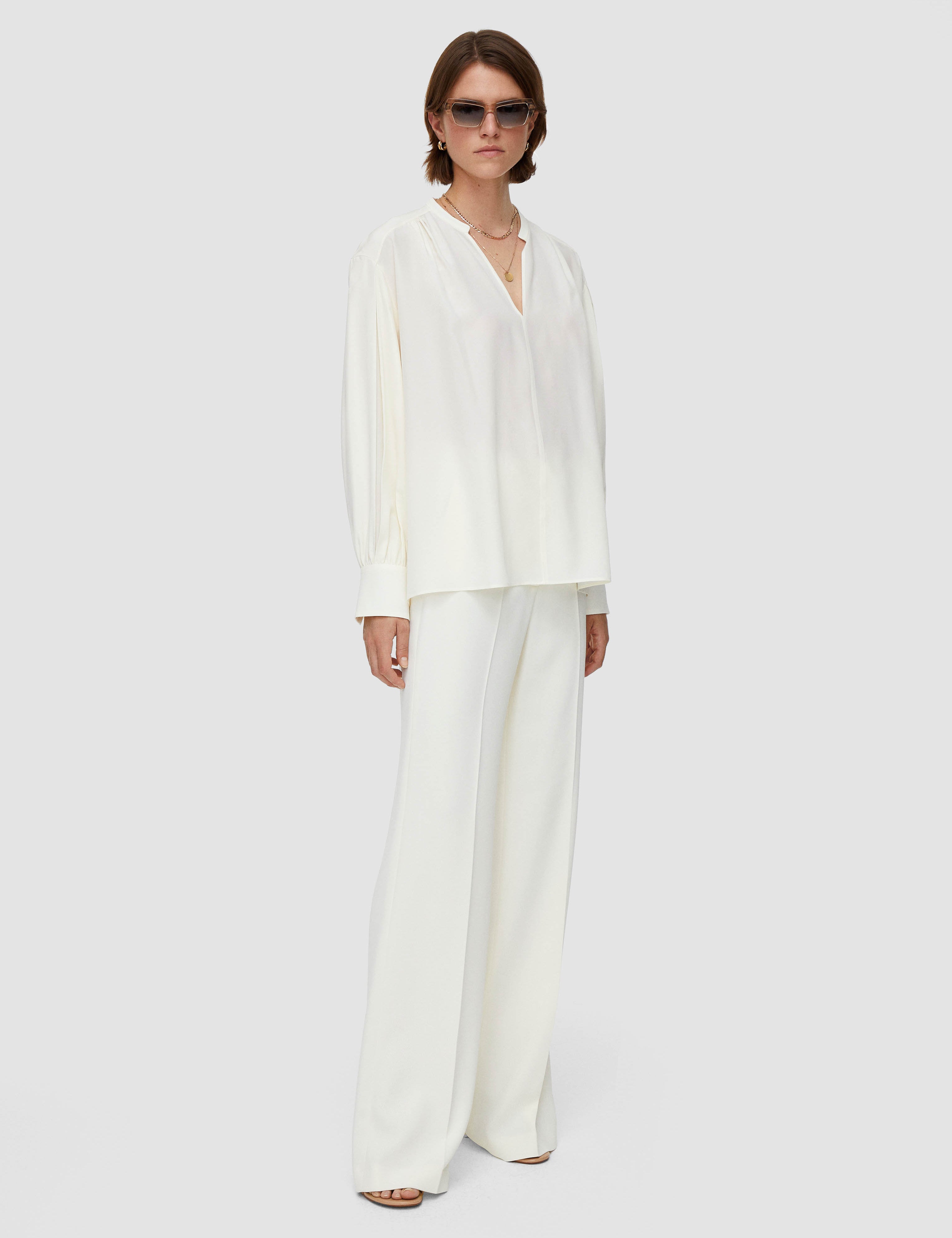 White Silk Crepe de Chine Blondel Blouse - Joseph