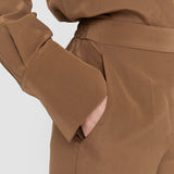 Brown Silk Crepe de Chine Tova Trousers - Joseph