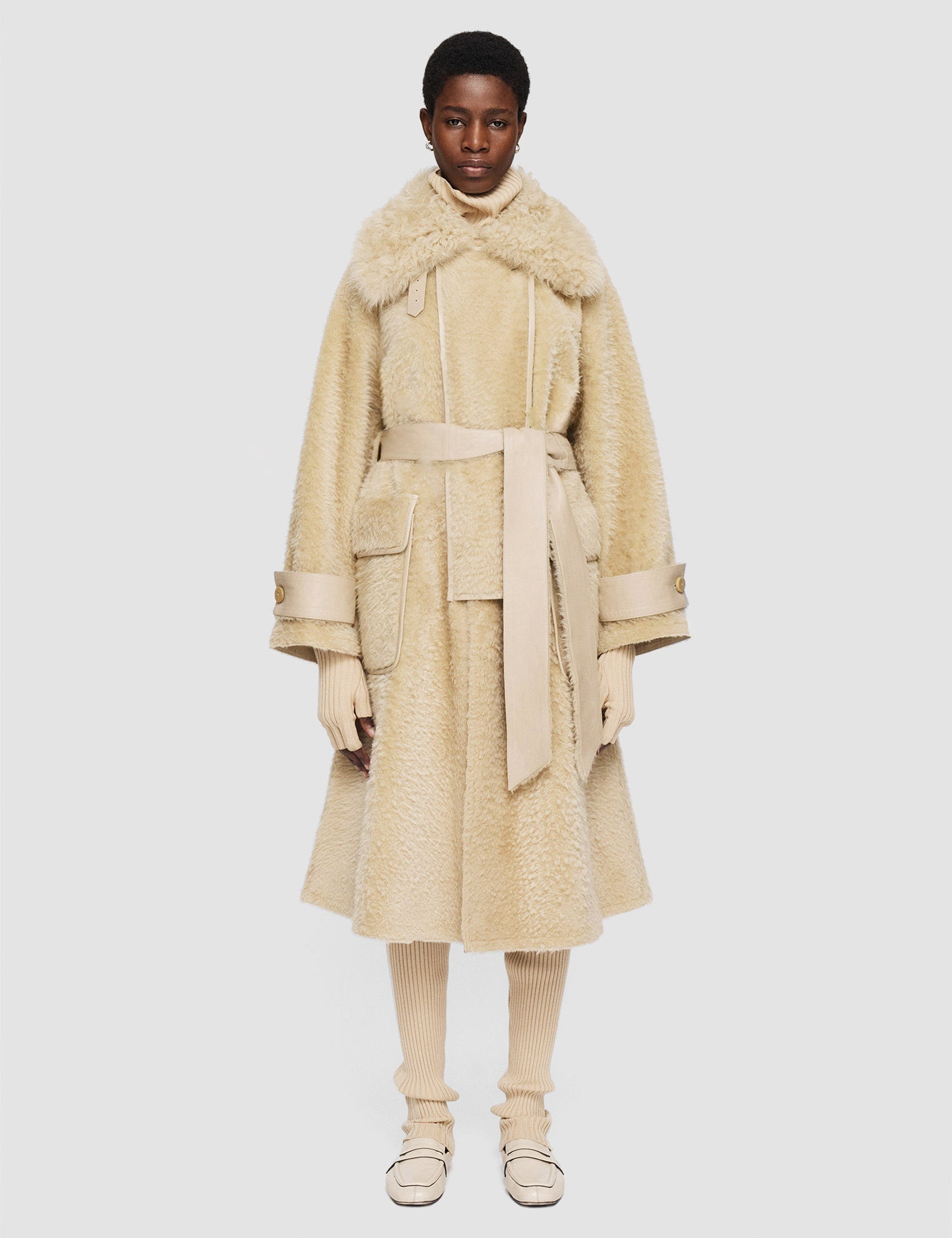 Beige Textured Shearling Denis Coat - Joseph