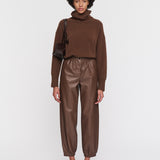 Brown Nappa Leather Taio Trousers - Joseph