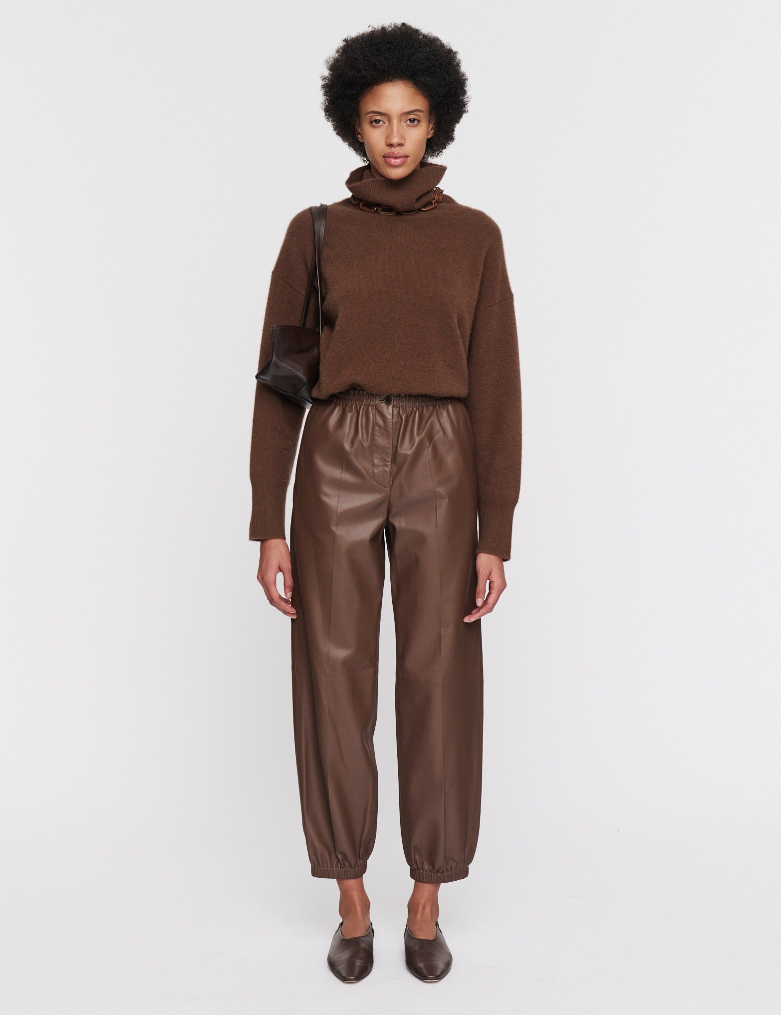 Brown Nappa Leather Taio Trousers - Joseph