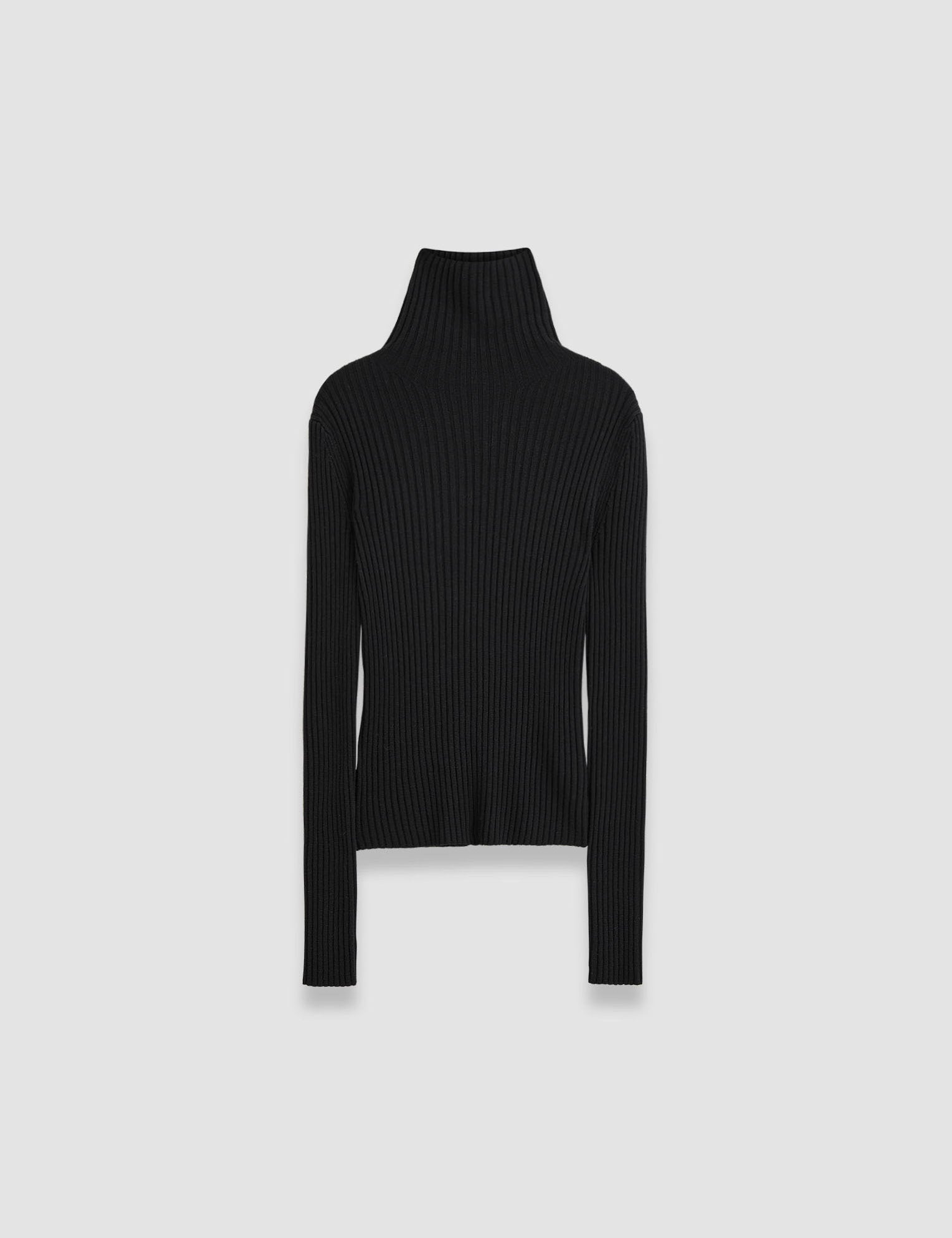 Black Merino Silk Rib High Neck Jumper - Joseph