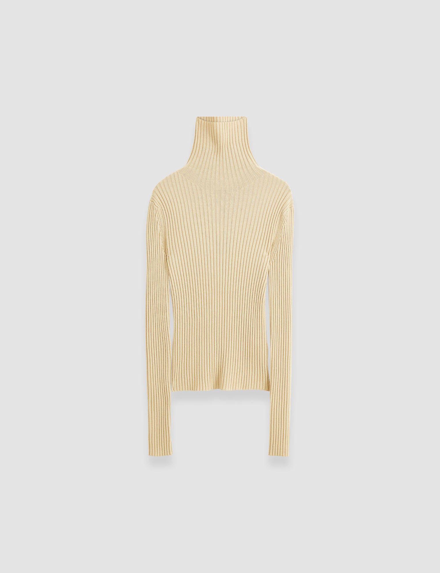 Beige Merino Silk Rib High Neck Jumper - Joseph