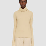 Beige Merino Silk Rib High Neck Jumper - Joseph