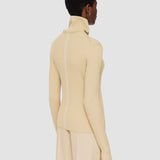 Beige Merino Silk Rib High Neck Jumper - Joseph