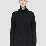 Black Alpaca Tweed Knit High Neck Jumper - Joseph