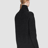 Black Alpaca Tweed Knit High Neck Jumper - Joseph