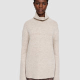 Beige Alpaca Tweed Knit High Neck Jumper - Joseph