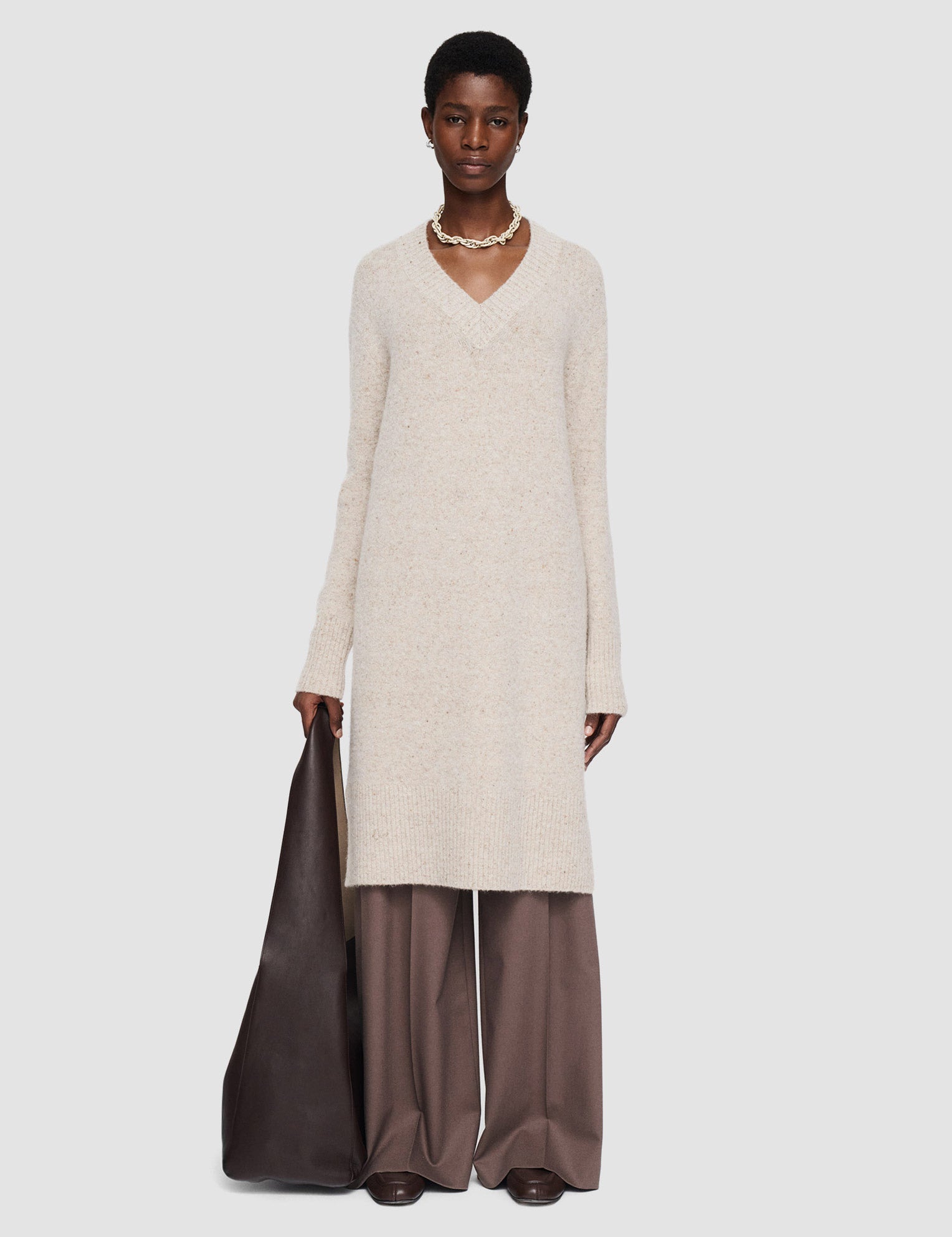 Beige Alpaca Tweed Knit Dress - Joseph