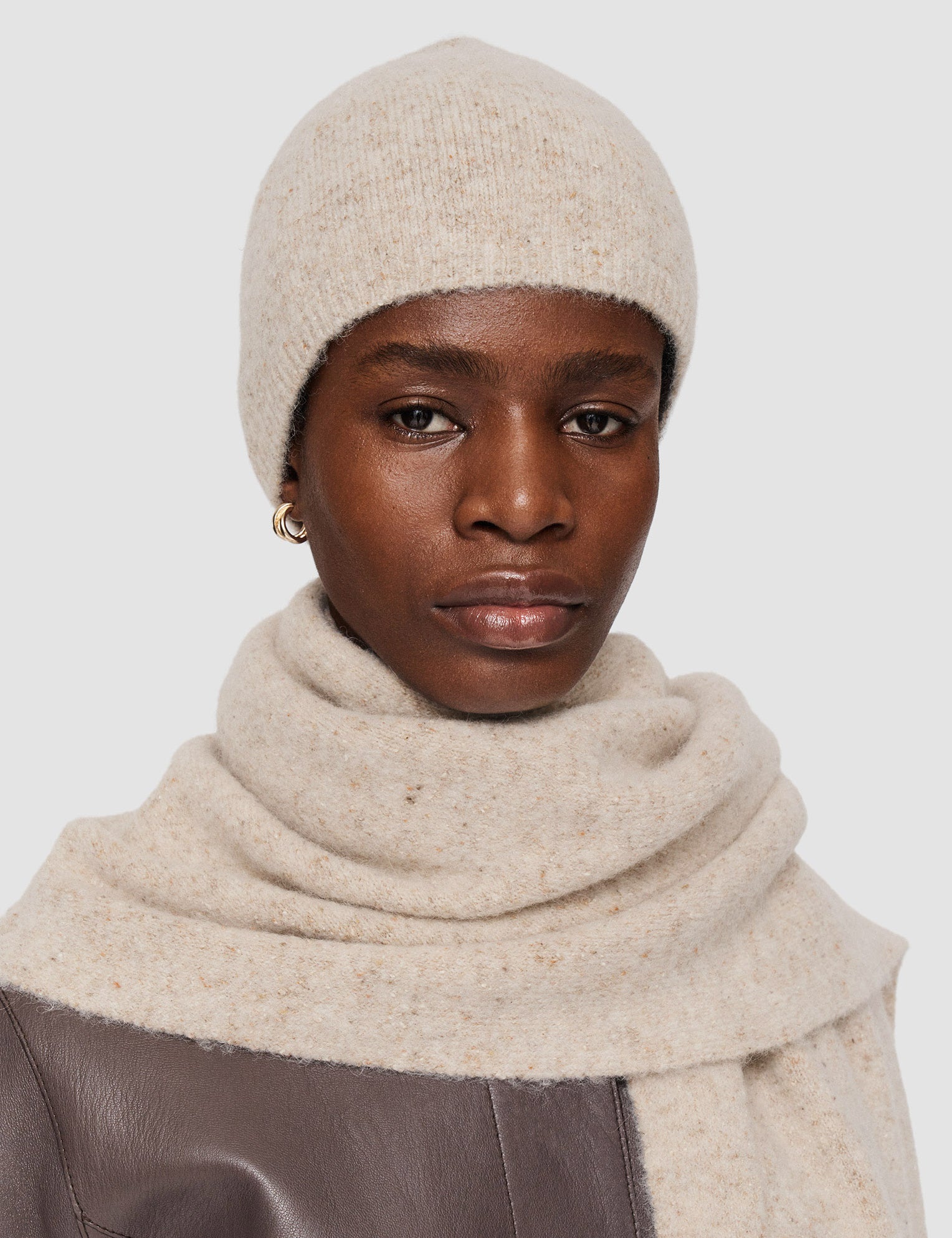 Beige Alpaca Tweed Knit Hat - Joseph