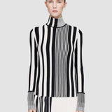 Multicolour Stripes and Pleats High Neck Jumper - Joseph