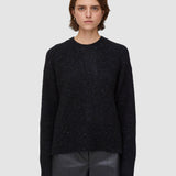 Black Alpaca Tweed Knit Round Neck Jumper - Joseph