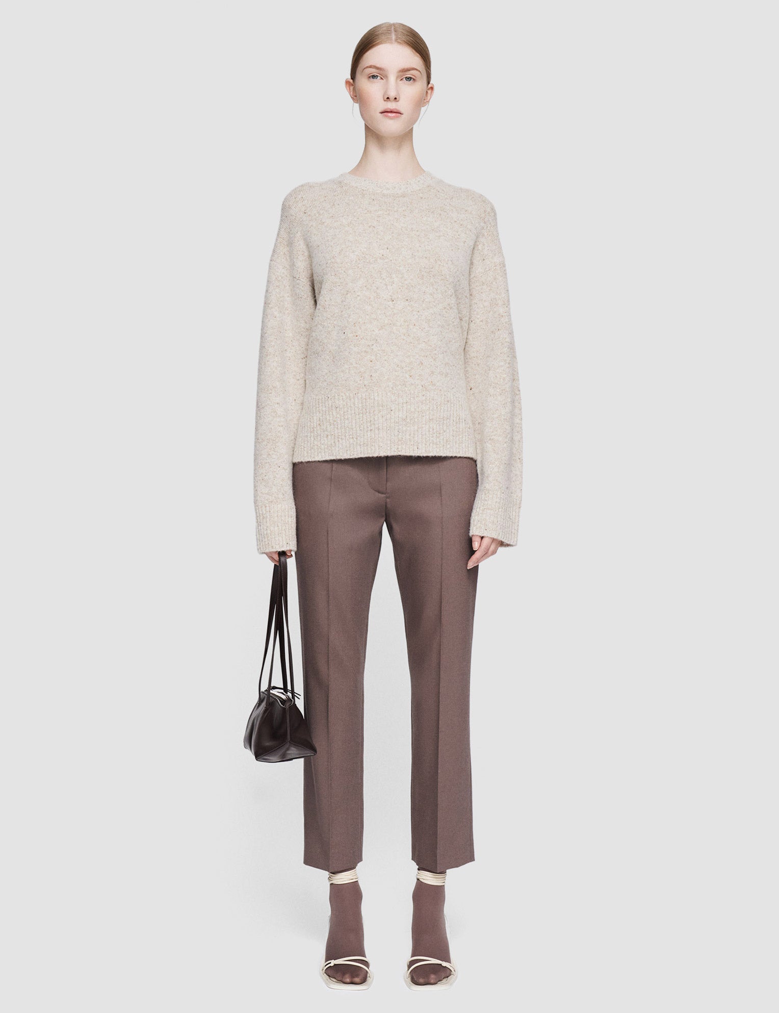 Beige Alpaca Tweed Knit Round Neck Jumper - Joseph