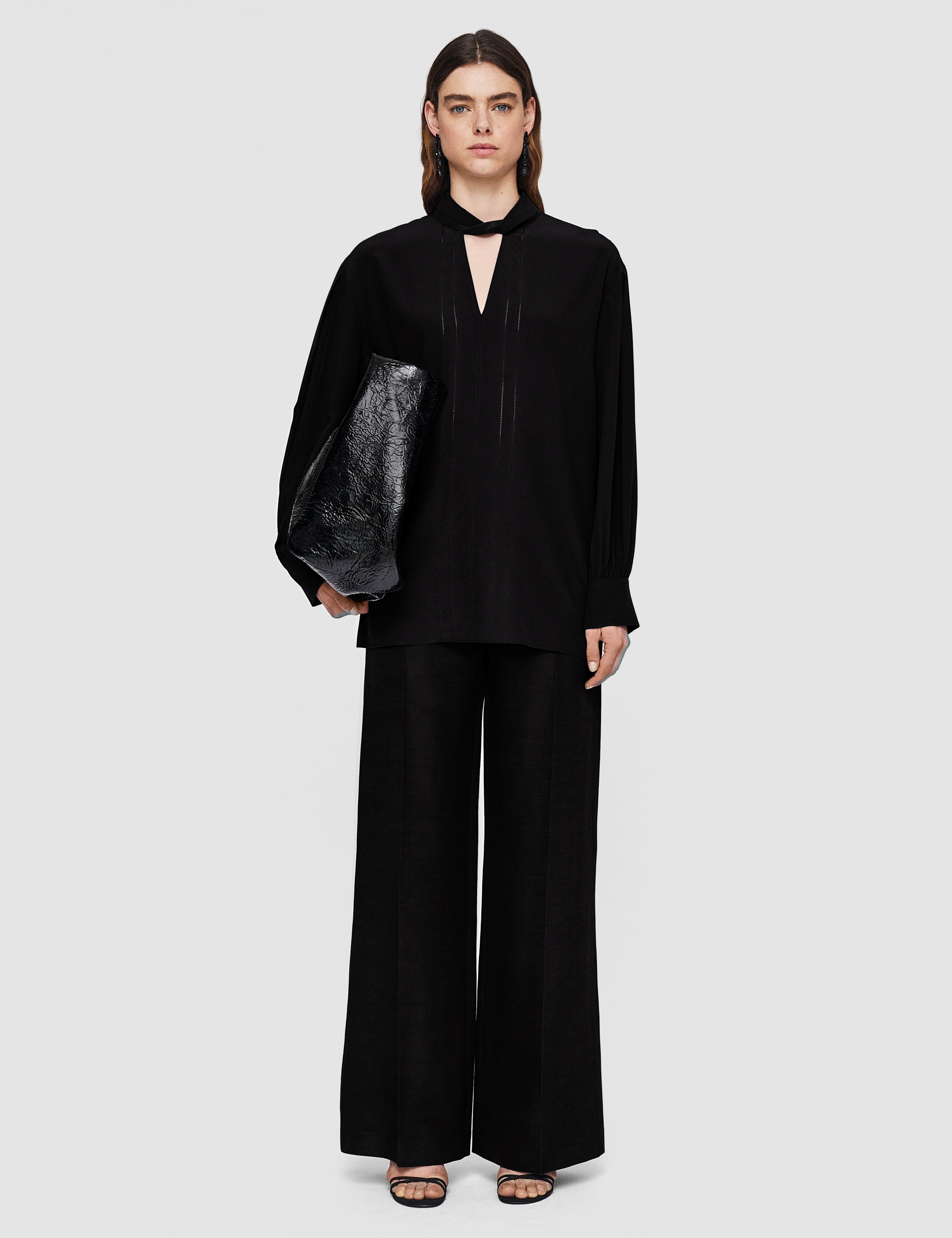 Black Rivoli Silk Crepe de Chine Blouse - Joseph