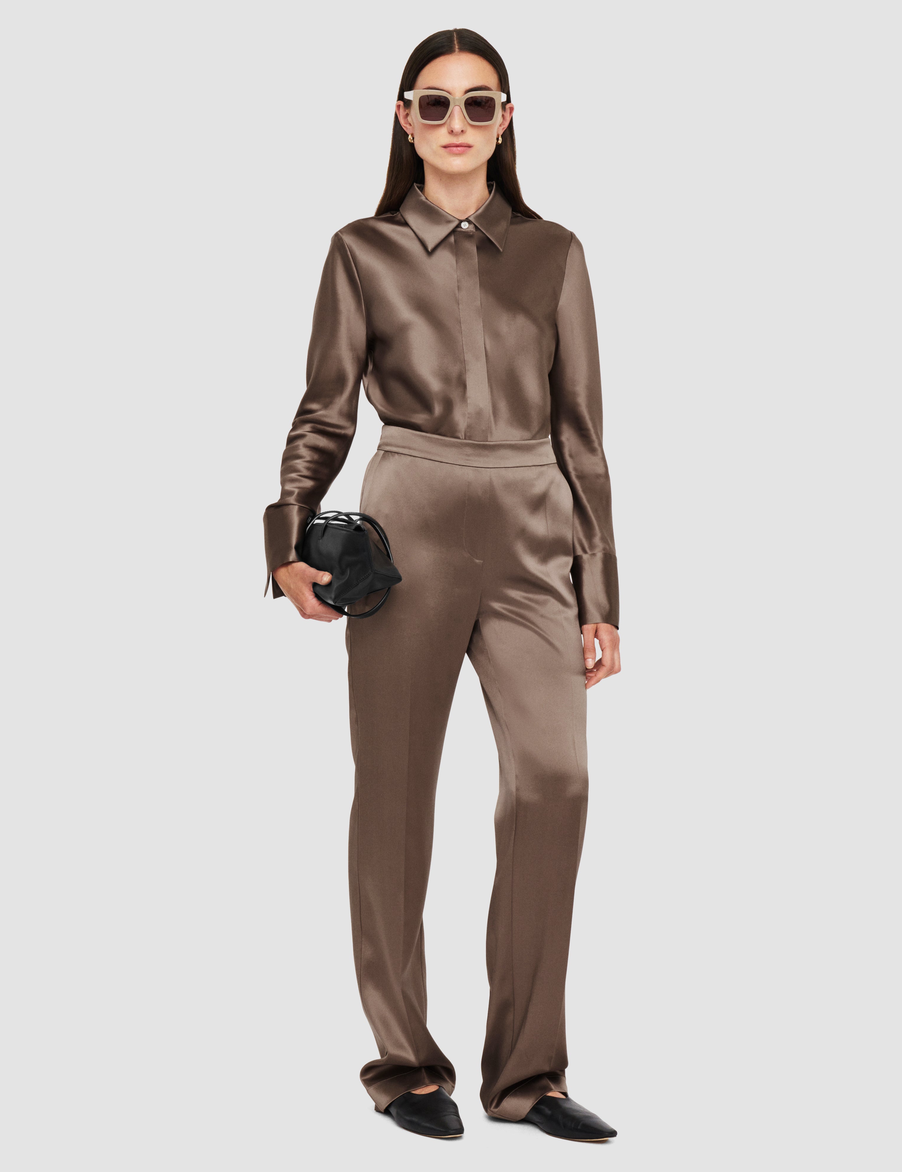 Grey Tova Silk Satin Trousers - Joseph