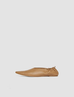 Beige Leather Pointy Ballerina Shoes - Joseph