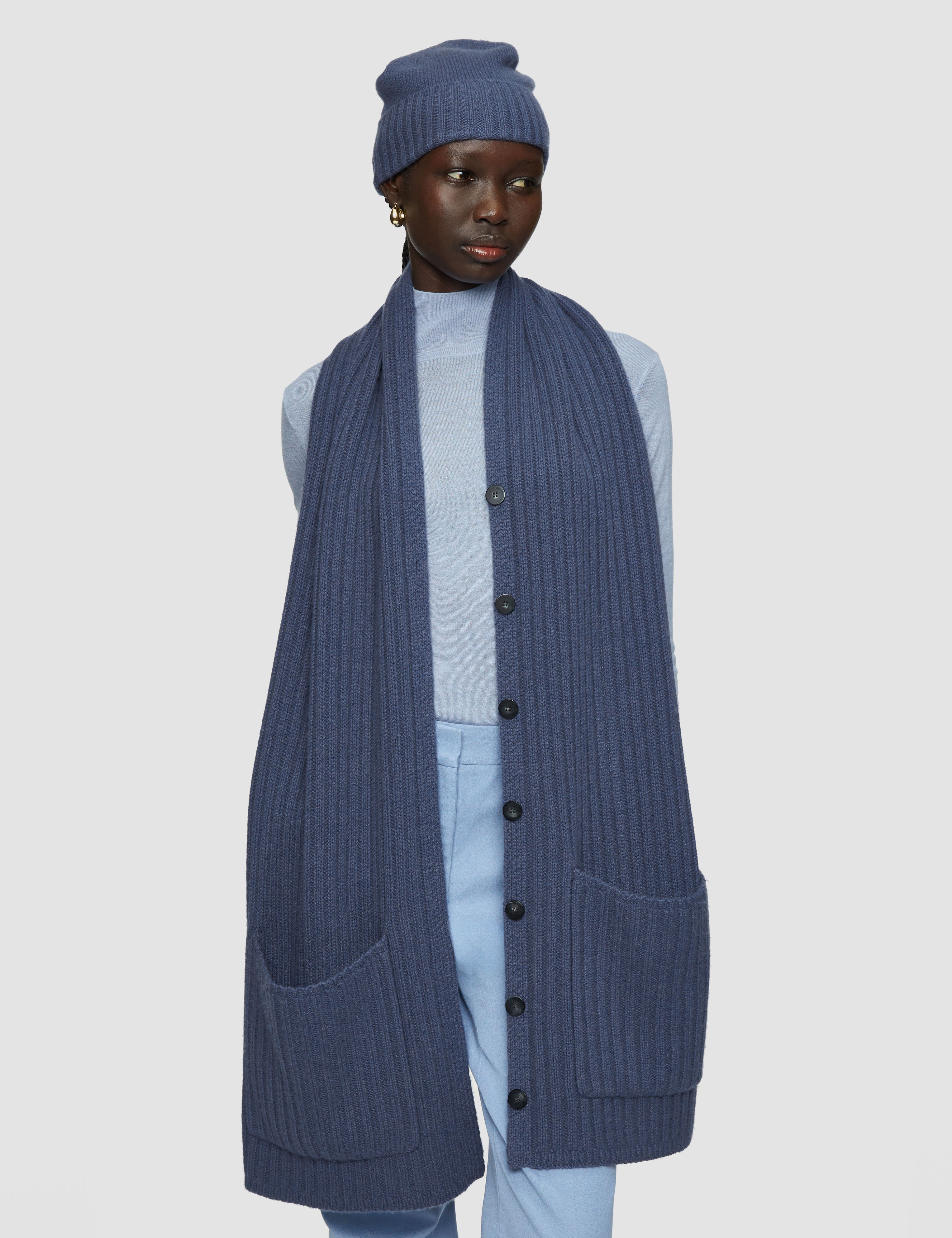 Blue Open Cashmere Button Scarf - Joseph