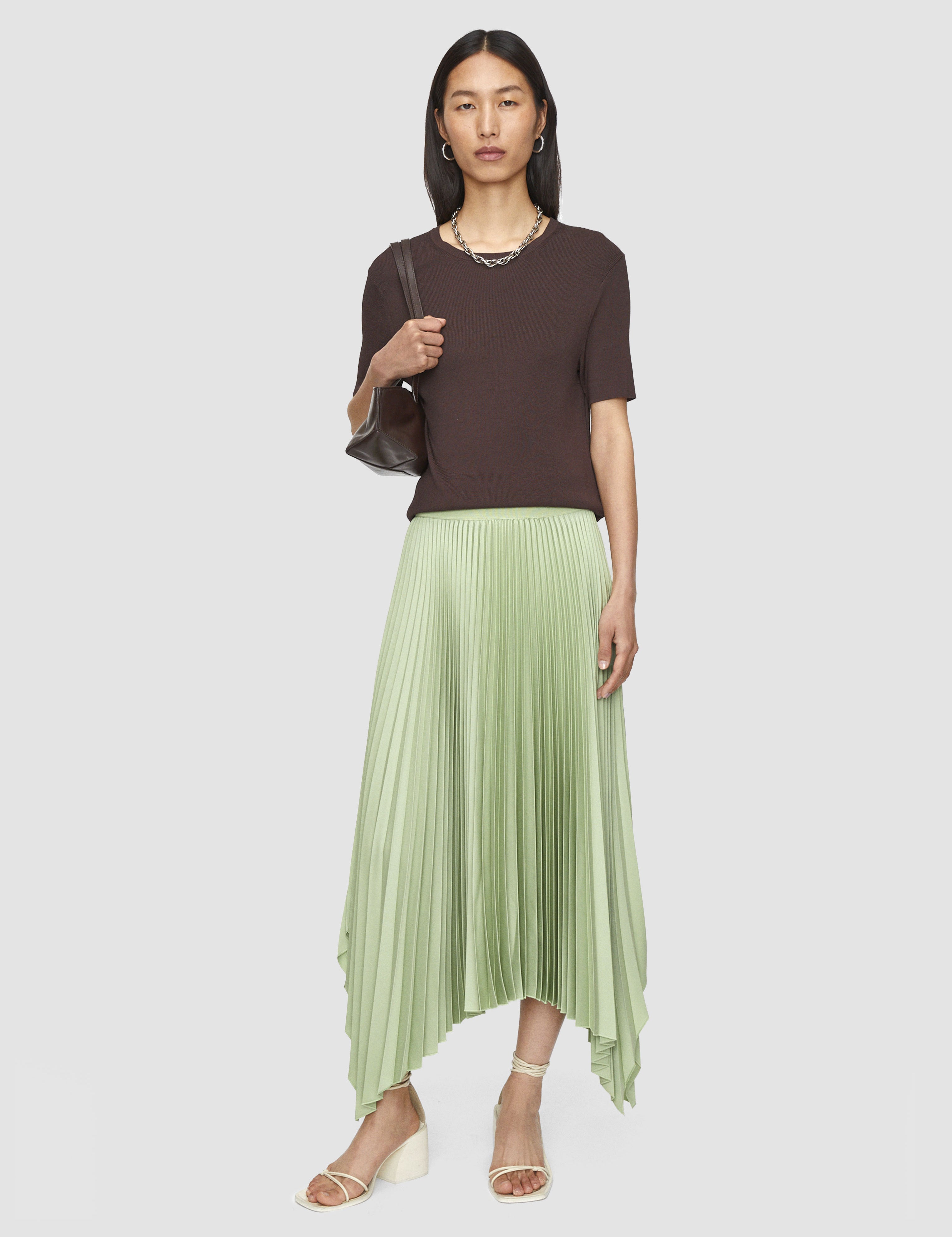 Green Ade Knit Weave Plissé Skirt - Joseph