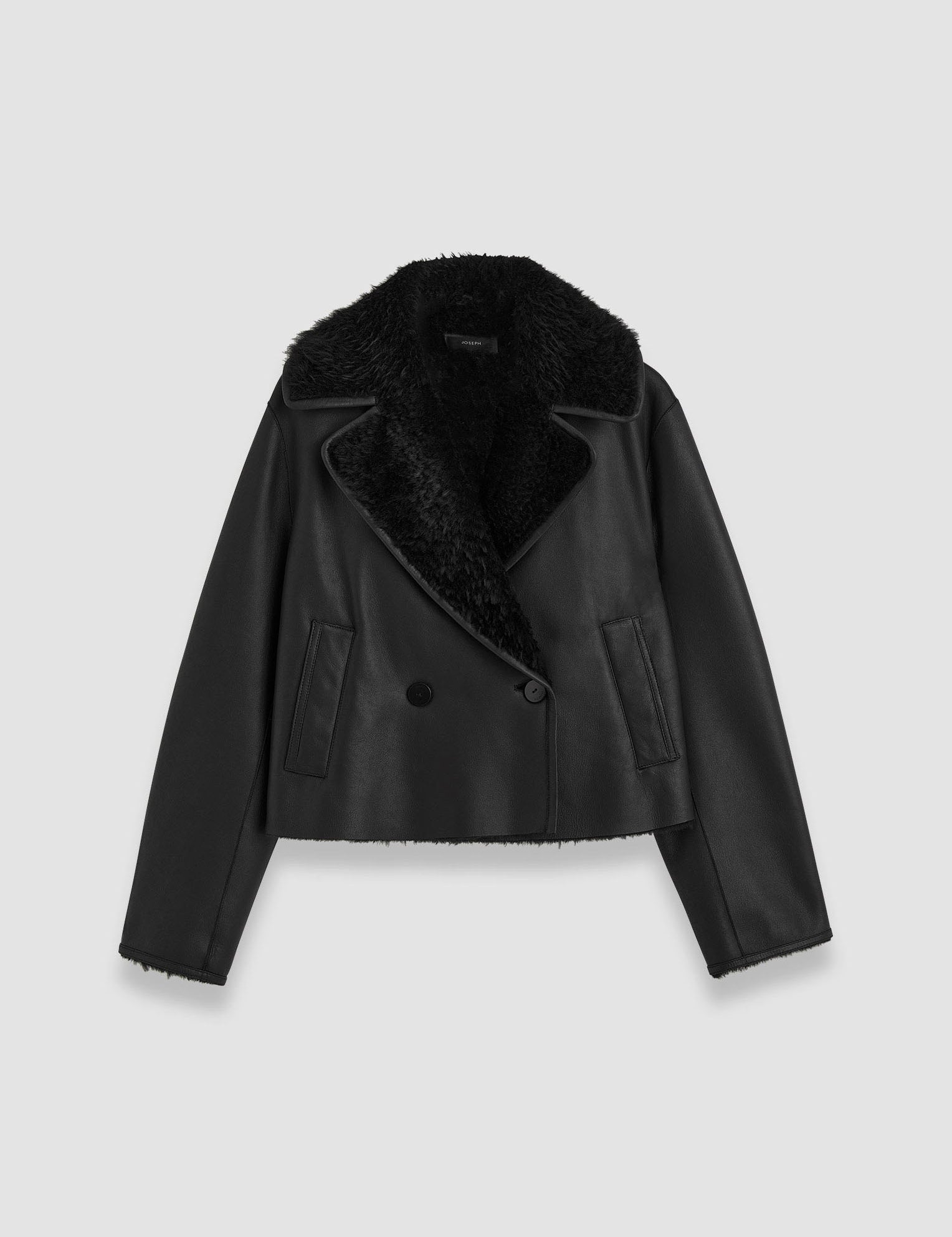 Black Rousse Textured Shearling Jacket - Joseph