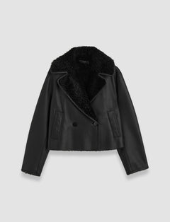 Black Rousse Textured Shearling Jacket - Joseph