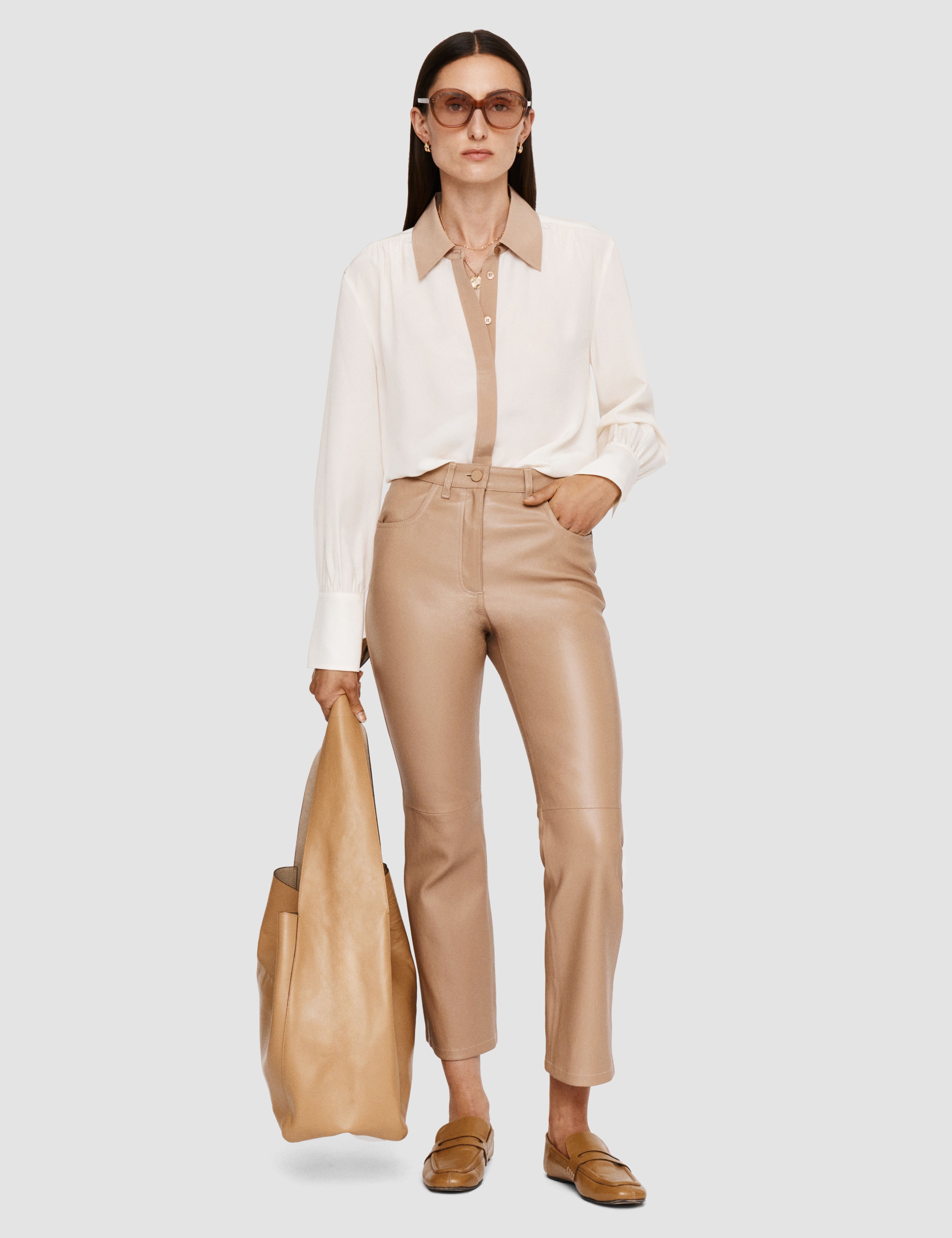 Beige Duke Leather Stretch Trousers - Joseph