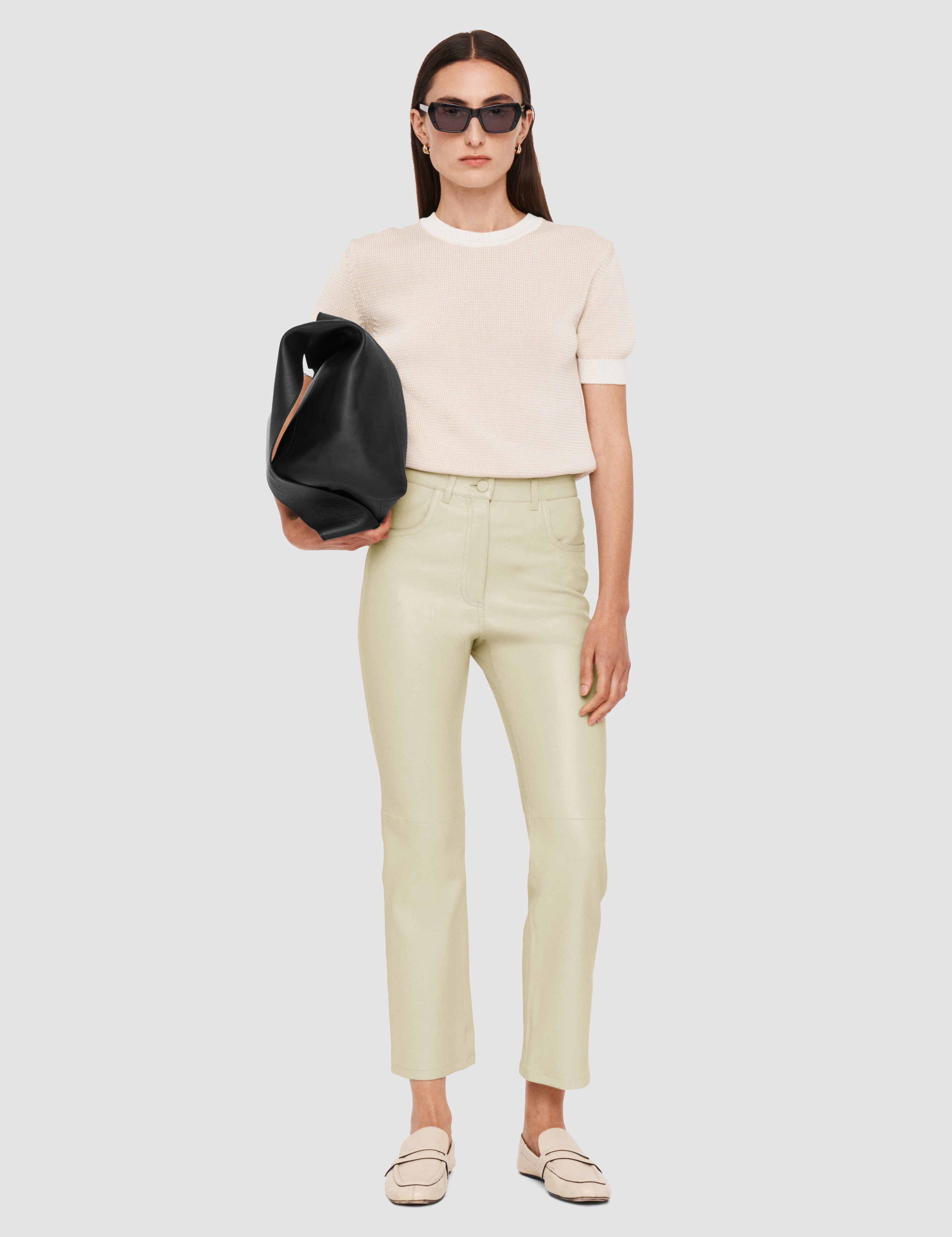 Beige Duke Leather Stretch Trousers - Joseph