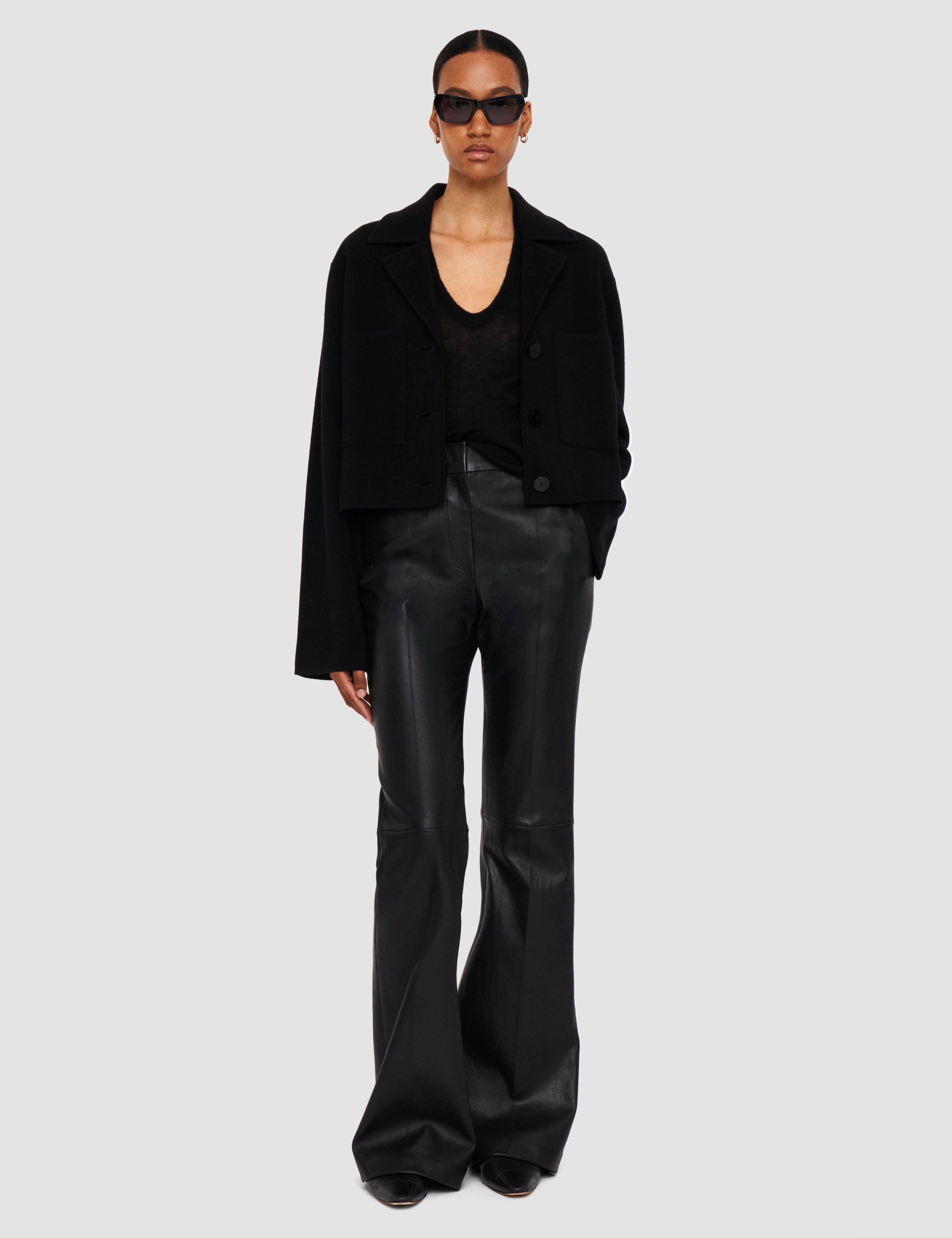 Black Tafira Leather Stretch Trousers - Joseph