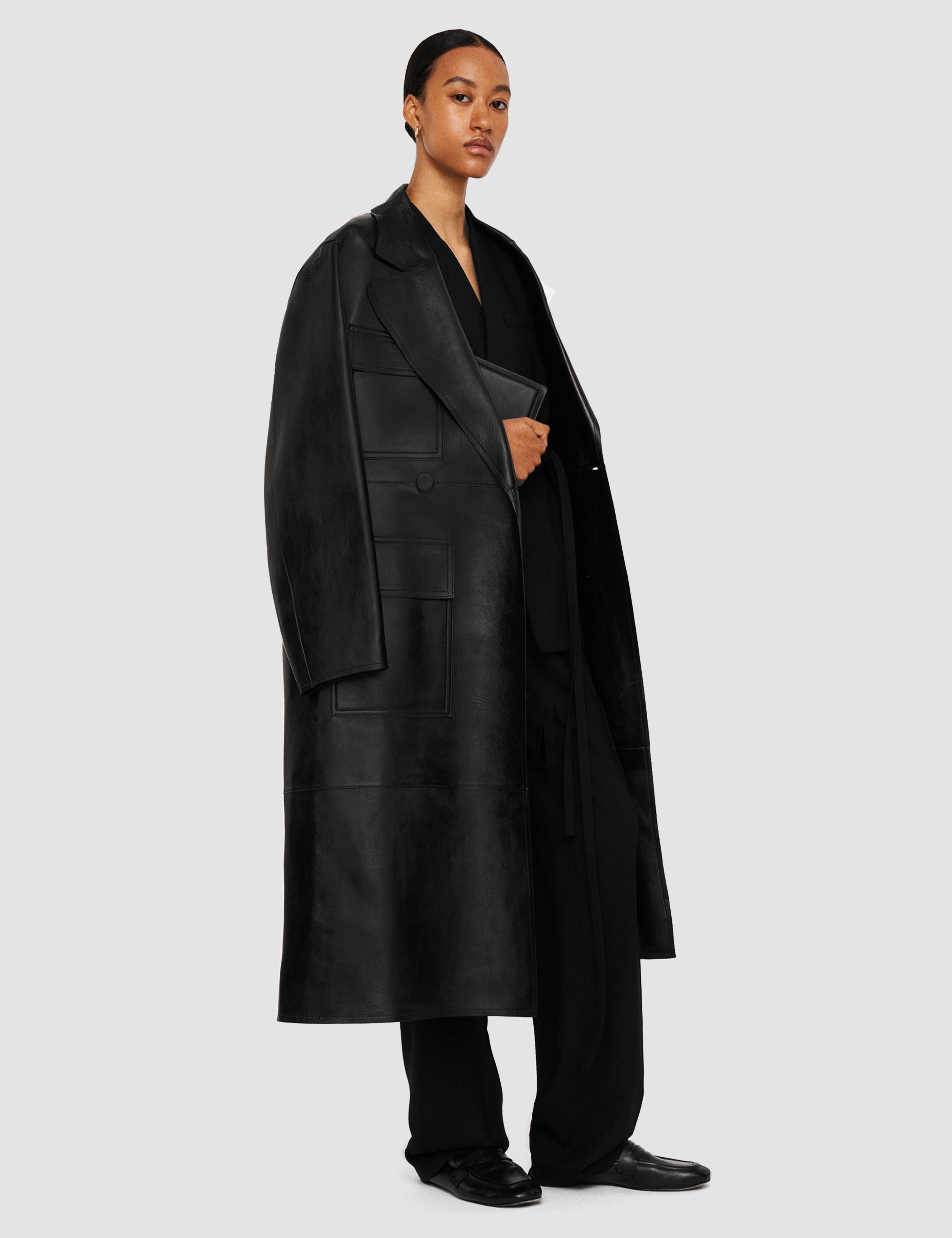 Black Octave Bonded Leather Coat - Joseph