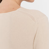 Beige Fine Merino Rib V Neck Top - Joseph