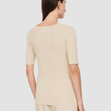 Beige Fine Merino Rib V Neck Top - Joseph