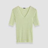 Green Fine Merino Rib V Neck Top - Joseph