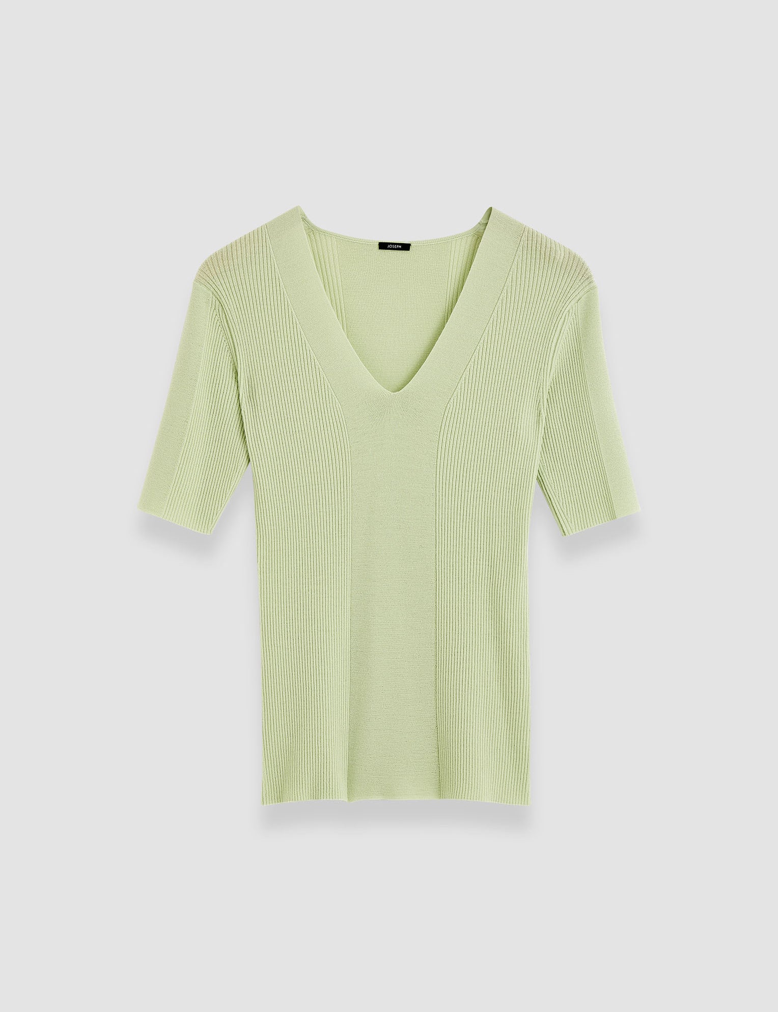 Green Fine Merino Rib V Neck Top - Joseph