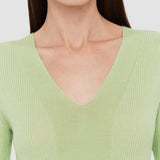 Green Fine Merino Rib V Neck Top - Joseph