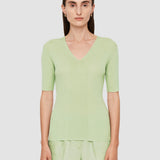 Green Fine Merino Rib V Neck Top - Joseph