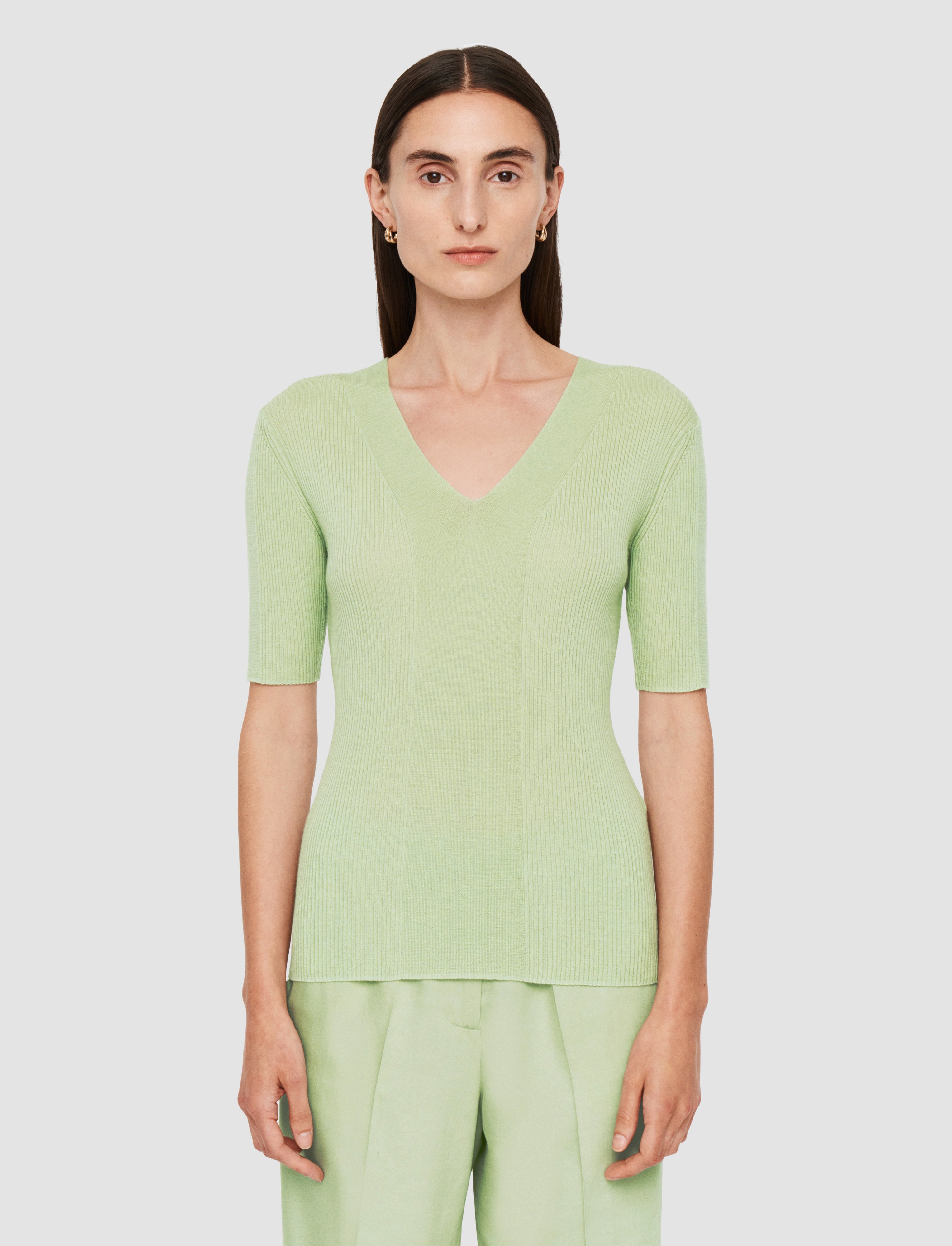 green-fine-merino-rib-v-neck-top-JOSEPH