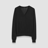 Black Superfine Cotton Silk V Neck Jumper - Joseph