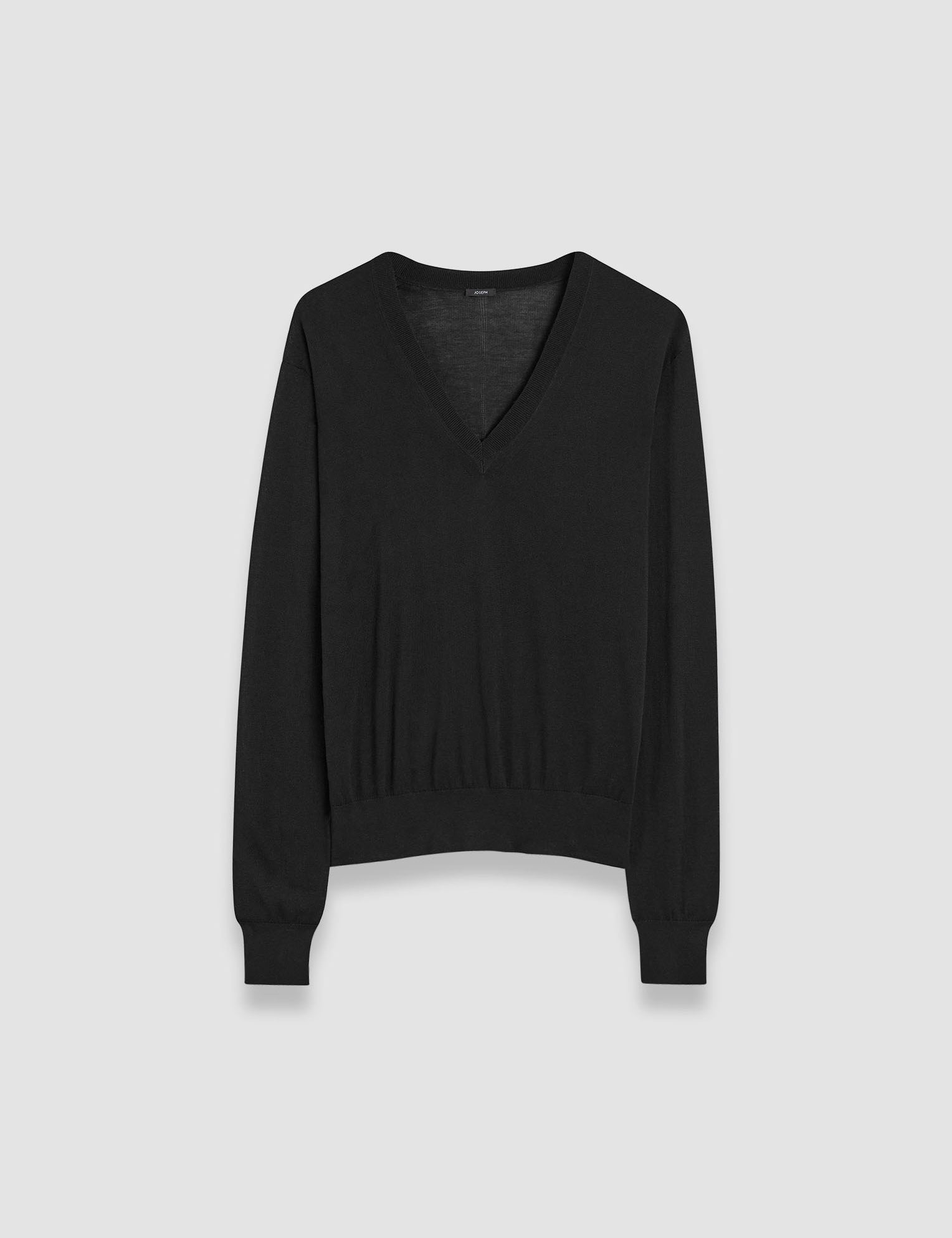 Black Superfine Cotton Silk V Neck Jumper - Joseph