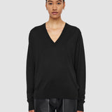 Black Superfine Cotton Silk V Neck Jumper - Joseph