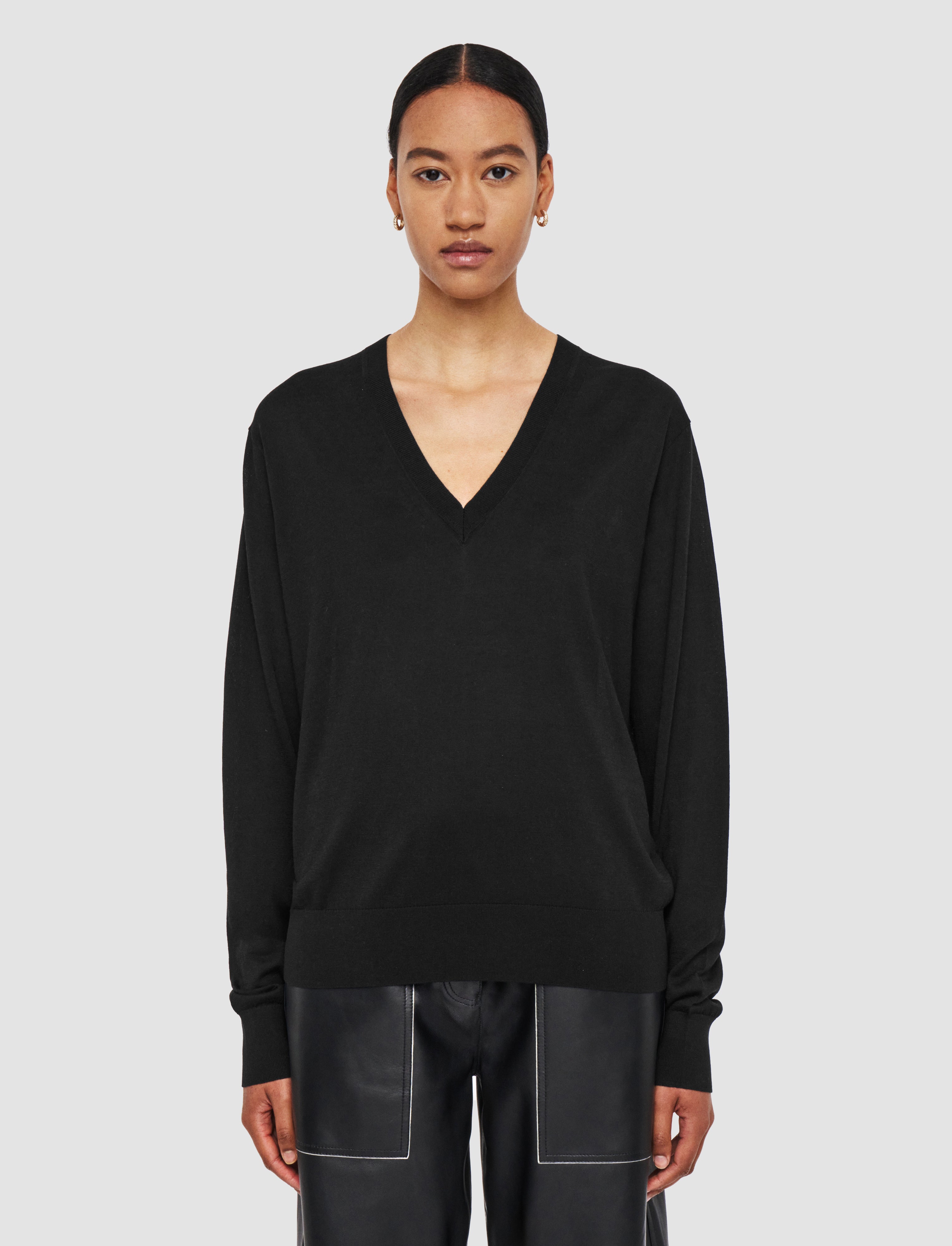 black-superfine-cotton-silk-v-neck-jumper-JOSEPH