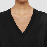 Black Superfine Cotton Silk V Neck Jumper - Joseph