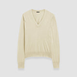 Beige Superfine Cotton Silk V Neck Jumper - Joseph