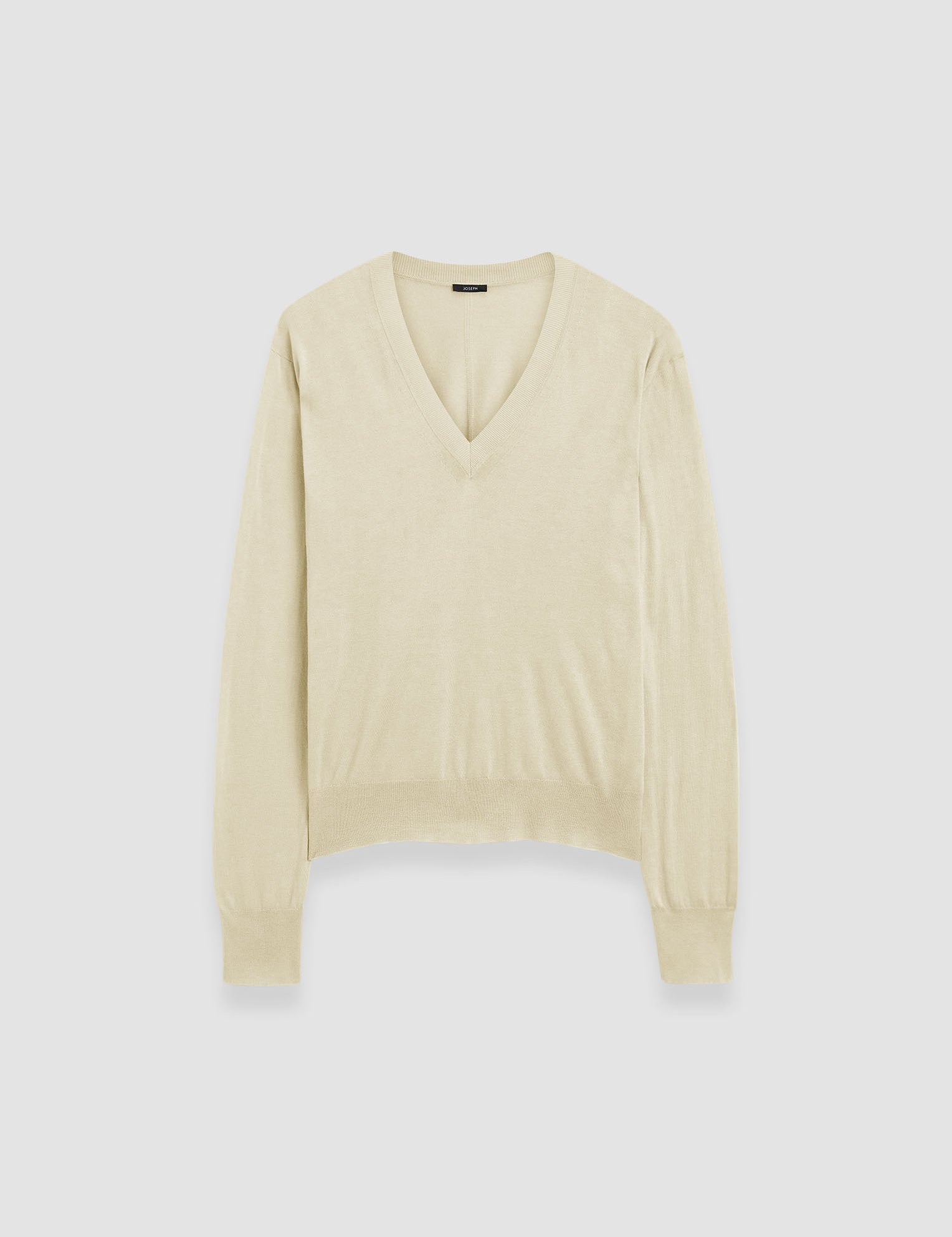 Beige Superfine Cotton Silk V Neck Jumper - Joseph