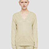 Beige Superfine Cotton Silk V Neck Jumper - Joseph