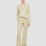 Beige Superfine Cotton Silk V Neck Jumper - Joseph