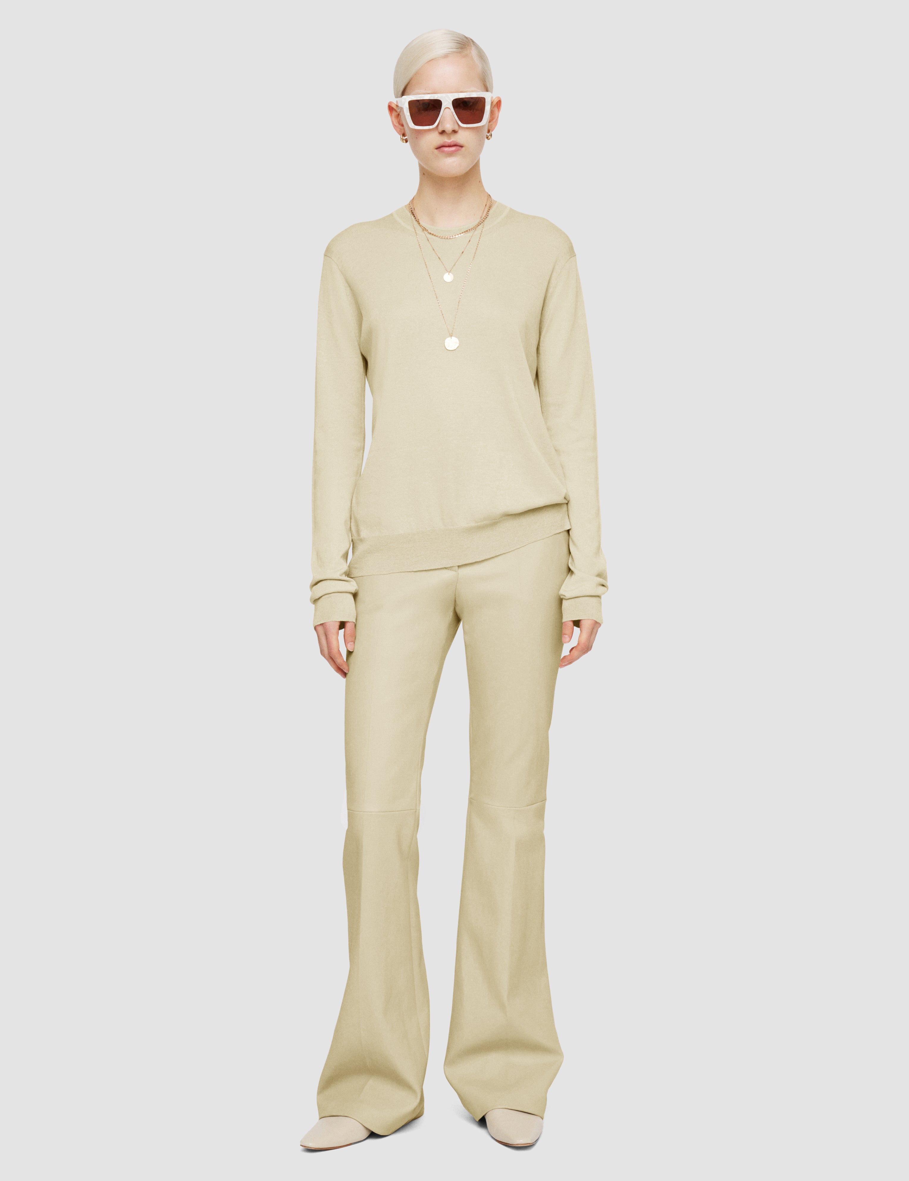 Beige Superfine Cotton Silk Round Neck Jumper - Joseph