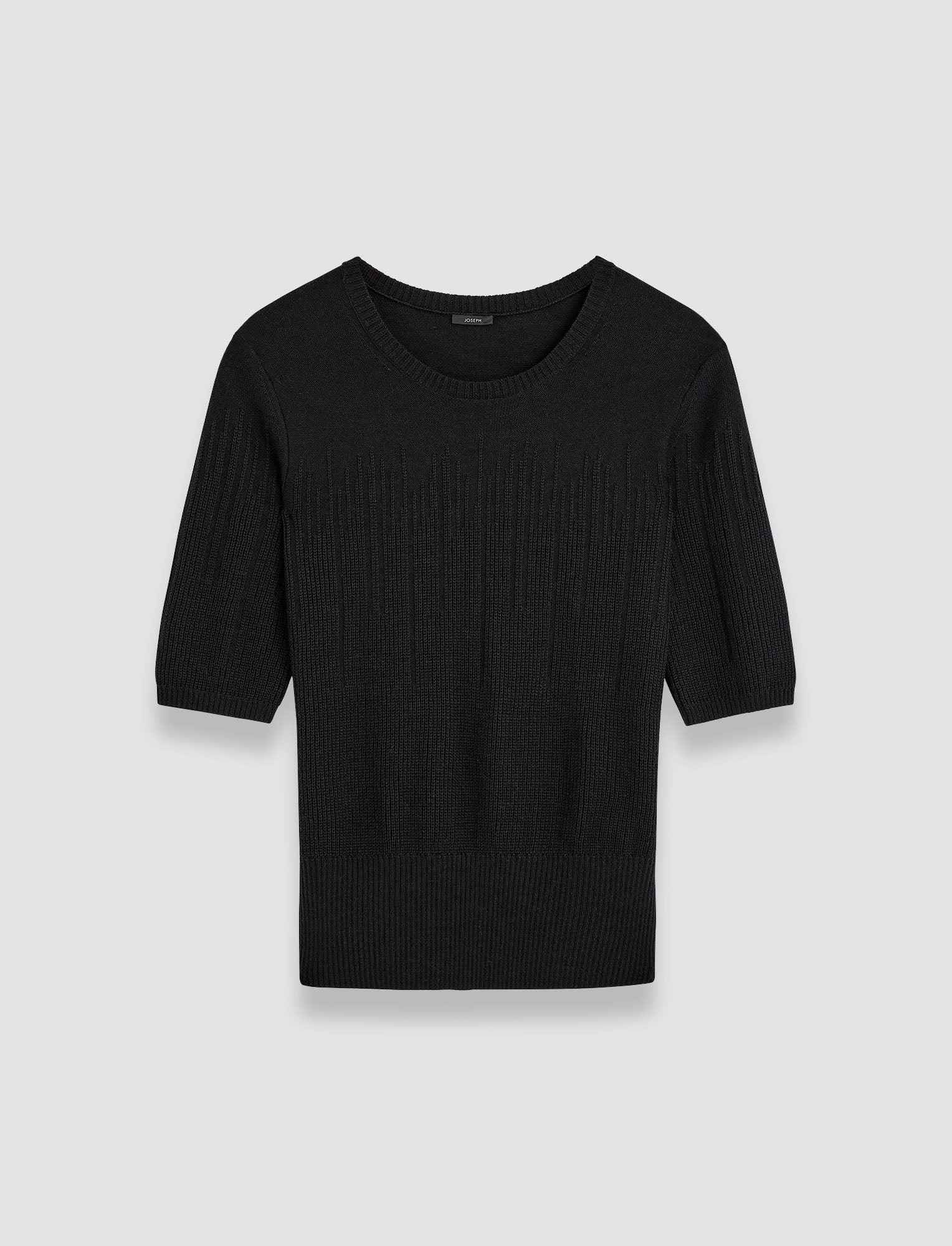 Gradient Stitch Round Neck Top in Black | JOSEPH AT