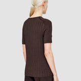 Brown Satin Rib Knit Top - Joseph