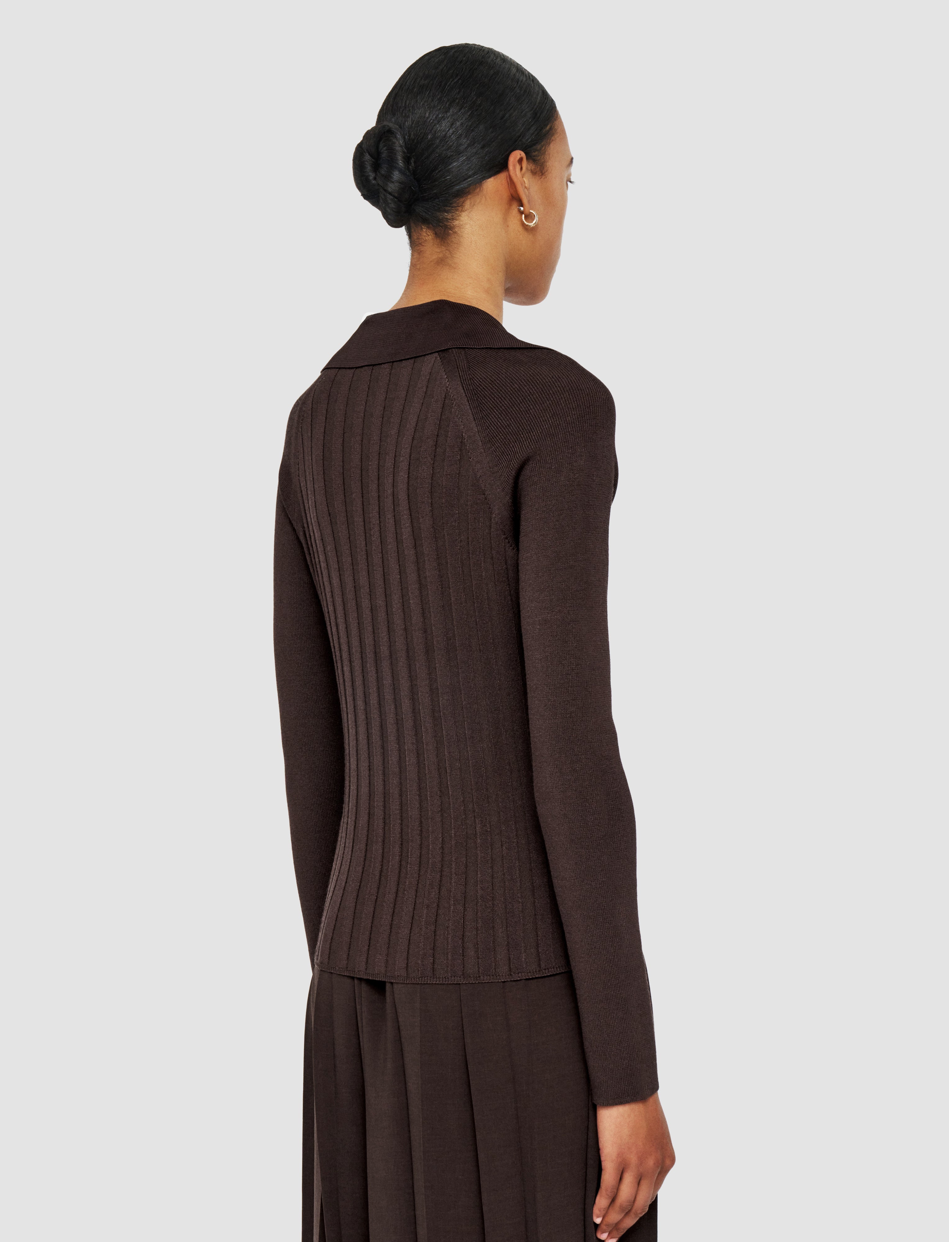 brown-satiny-rib-knit-polo-top-JOSEPH