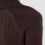 Brown Satiny Rib Knit Polo Top - Joseph