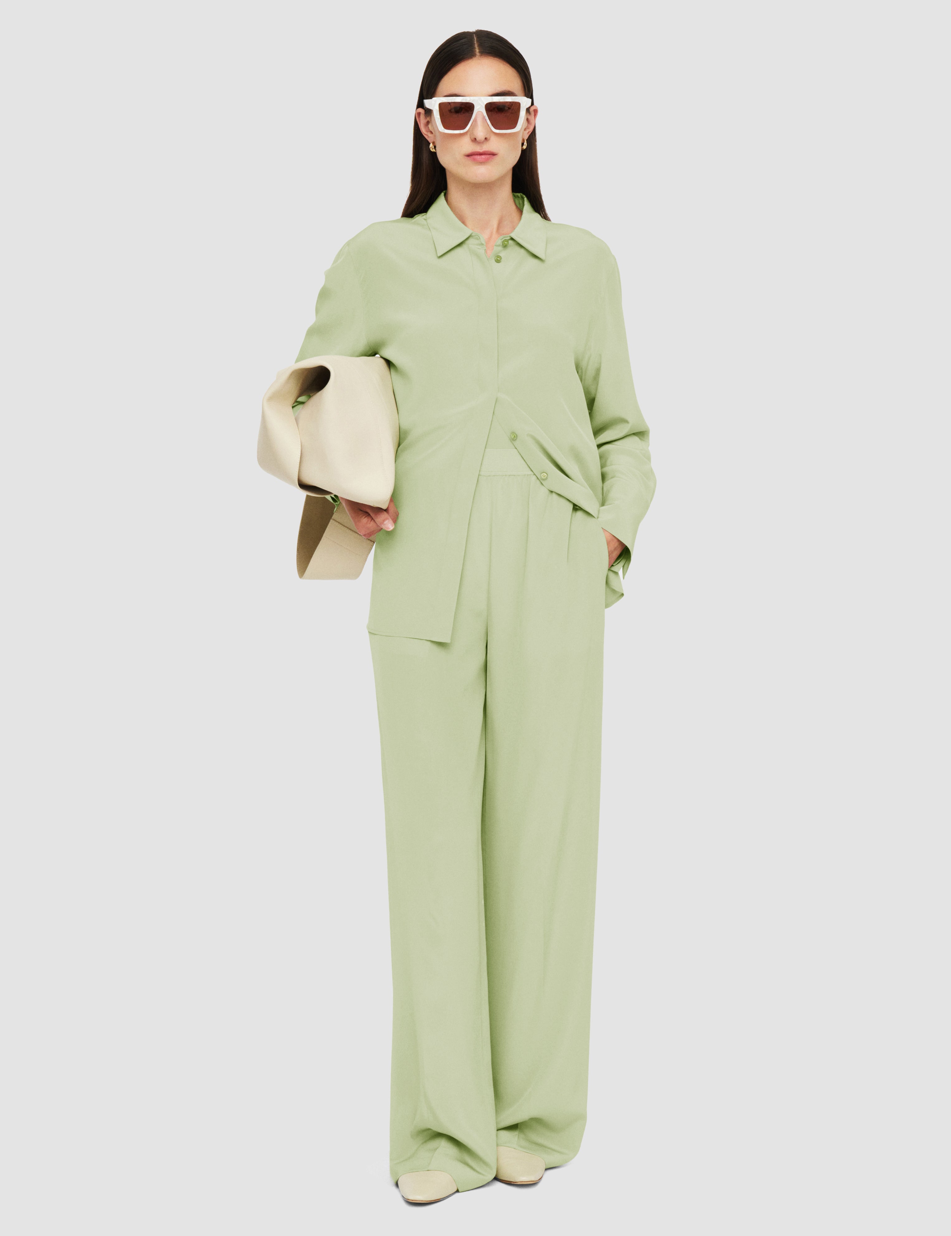 Green Hulin Crepe de Soie Silk Trousers - Joseph